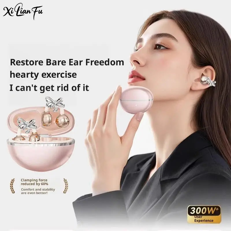 Bluetooth Earphones Shining Bow Clip Fashionable Wireless Headphones