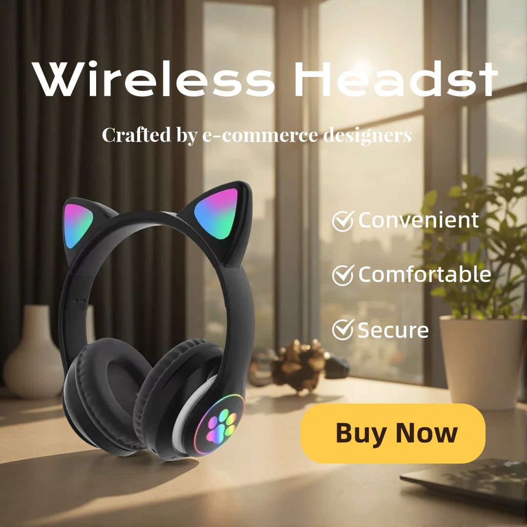 Cat Shaped Wireless Bluetooth Earphones Handsfree Earbuds with