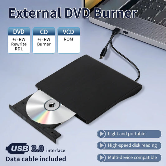 USB 3.0 Type-C DVD Burner Recorder External RW CD Writer Slim DVD-ROM