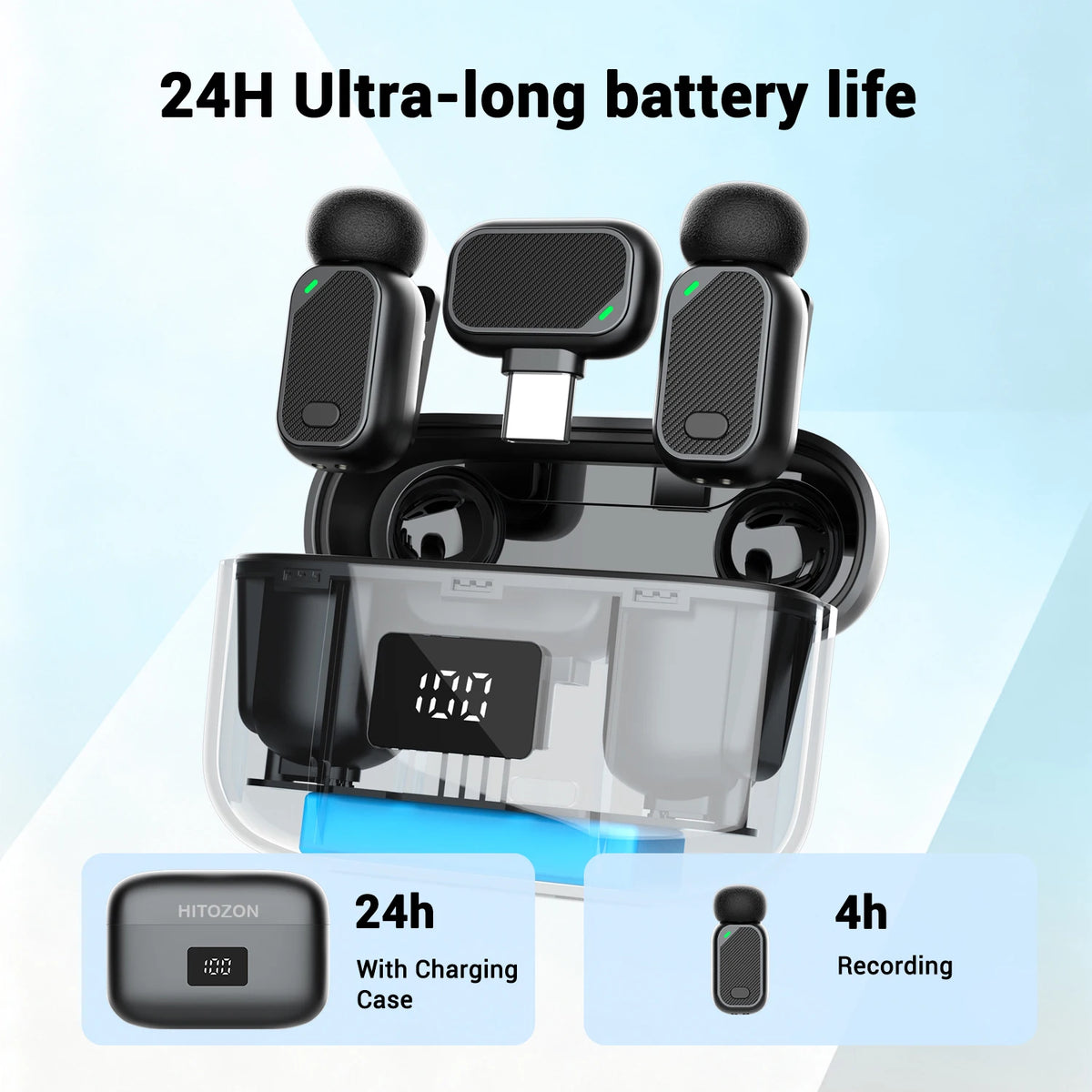 Mini Wireless Lavalier Microphone with Charging Case, 2.4G Noise