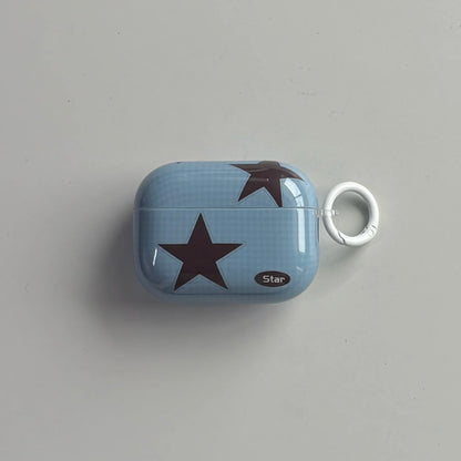 Y2K Style Fashion Blue Pink Five-Pointed Star Check Pattern Protective