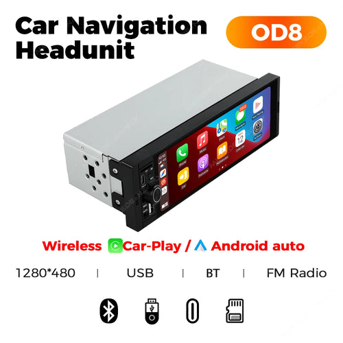 1Din Wireless CarPlay Android AUTO HD touch screen Universal 6.86''