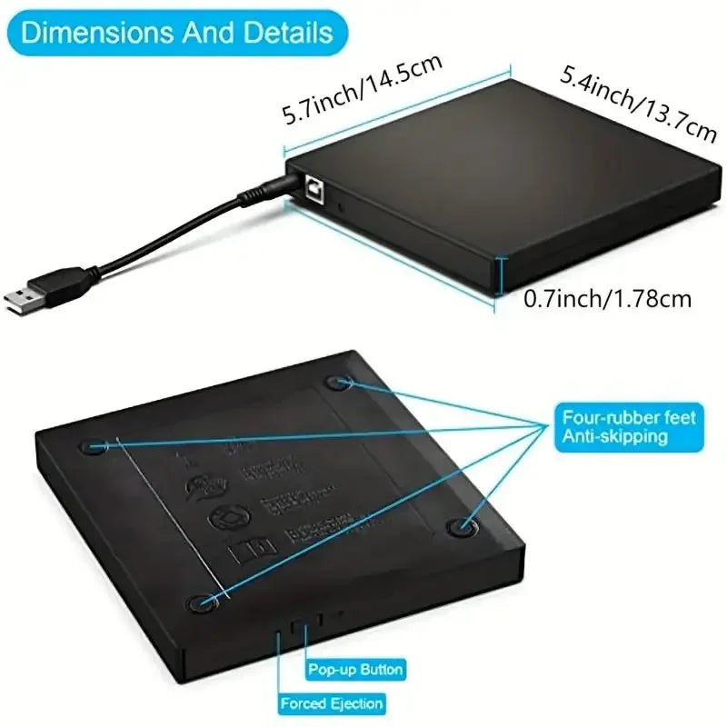External CD DVD Drive, USB 2.0 Slim Protectable External CD-RW Drive
