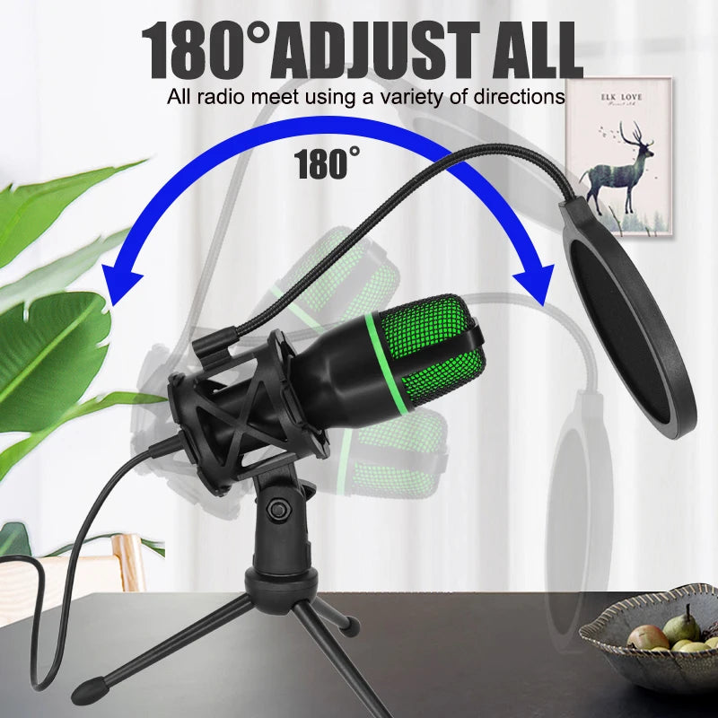 Professional USB Condenser Microphone For PC Laptop Streaming Video