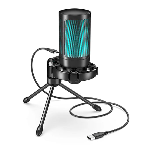 AmpliGame by FIFINE RGB USB Gaming Microphone with Light-touch