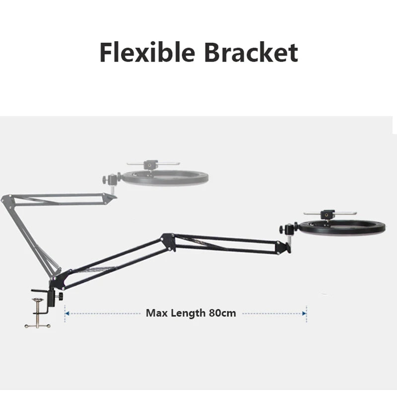 Overhead Tripod with Ring Light for Mobile Cell Phone Desktop Video