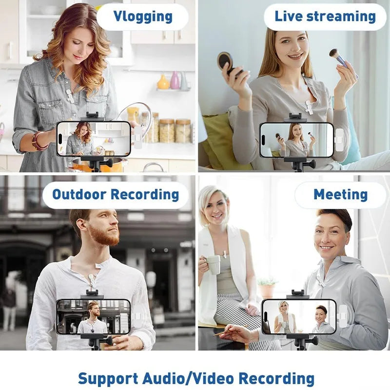 Wireless Lavalier Microphone Mini Lapel Mic with Noise Cancellation