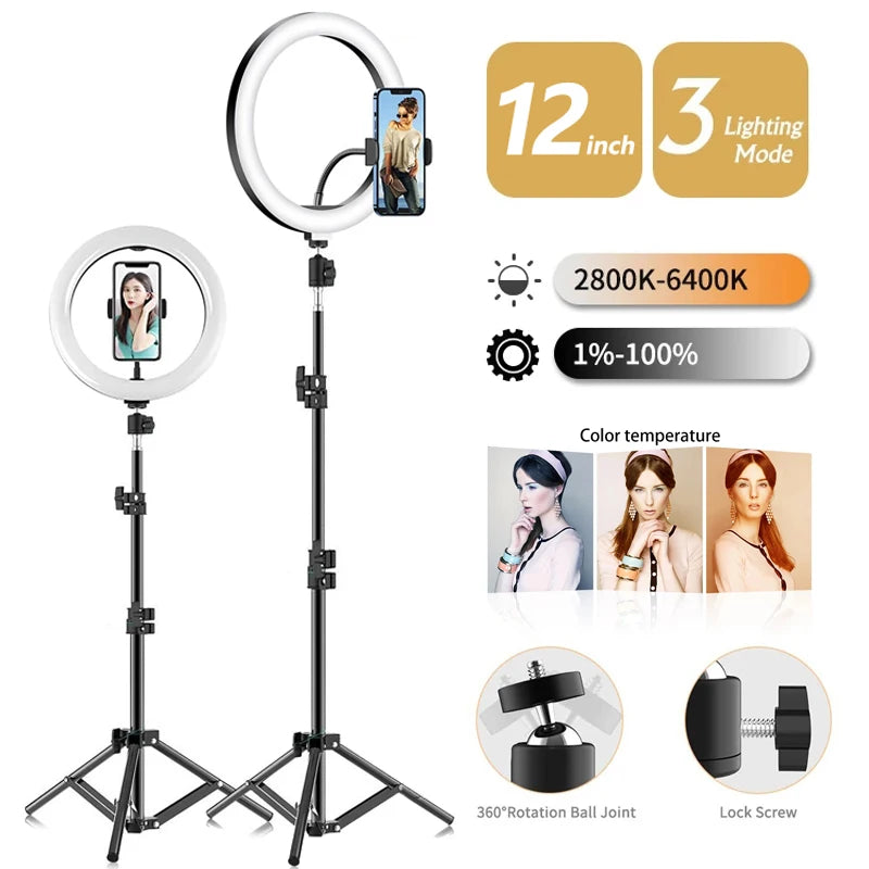 33cm Selfie Ring Light 12 in LED Tripod Phone Stand Holder Photography