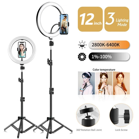 33cm Selfie Ring Light 12 in LED Tripod Phone Stand Holder Photography