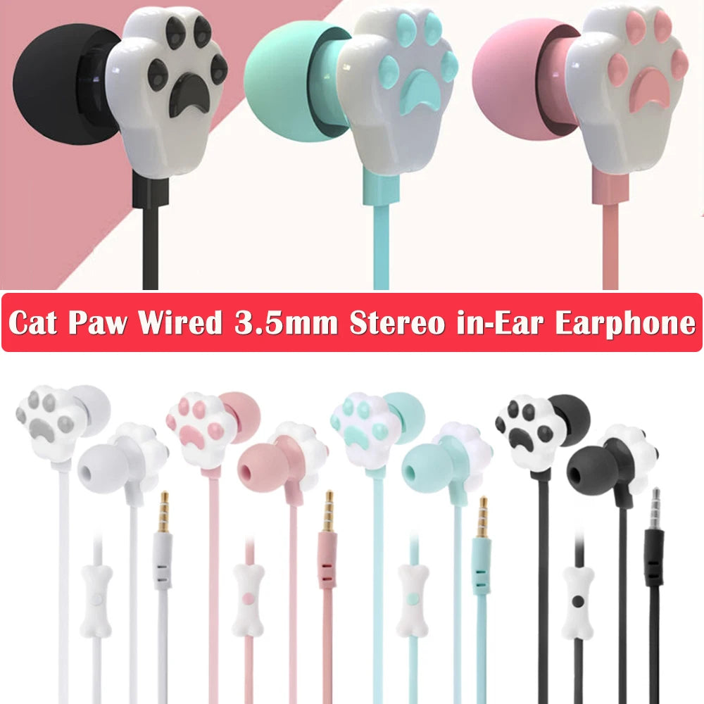 Cat Paw Earbuds Stereo 3.5mm In-Ear Headphones with Mic Earpiece
