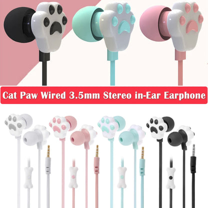 Cat Paw Earbuds Stereo 3.5mm In-Ear Headphones with Mic Earpiece