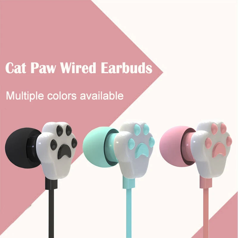 Cat Paw Earbuds Stereo 3.5mm In-Ear Headphones with Mic Earpiece