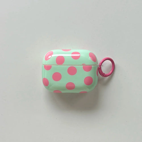Fashion Simple Big Pink Blue Dots Polka Point Pattern Glossy Earphone