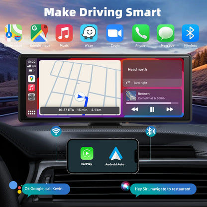Universal Portable Wireless Carplay Screen for Car with Android Auto