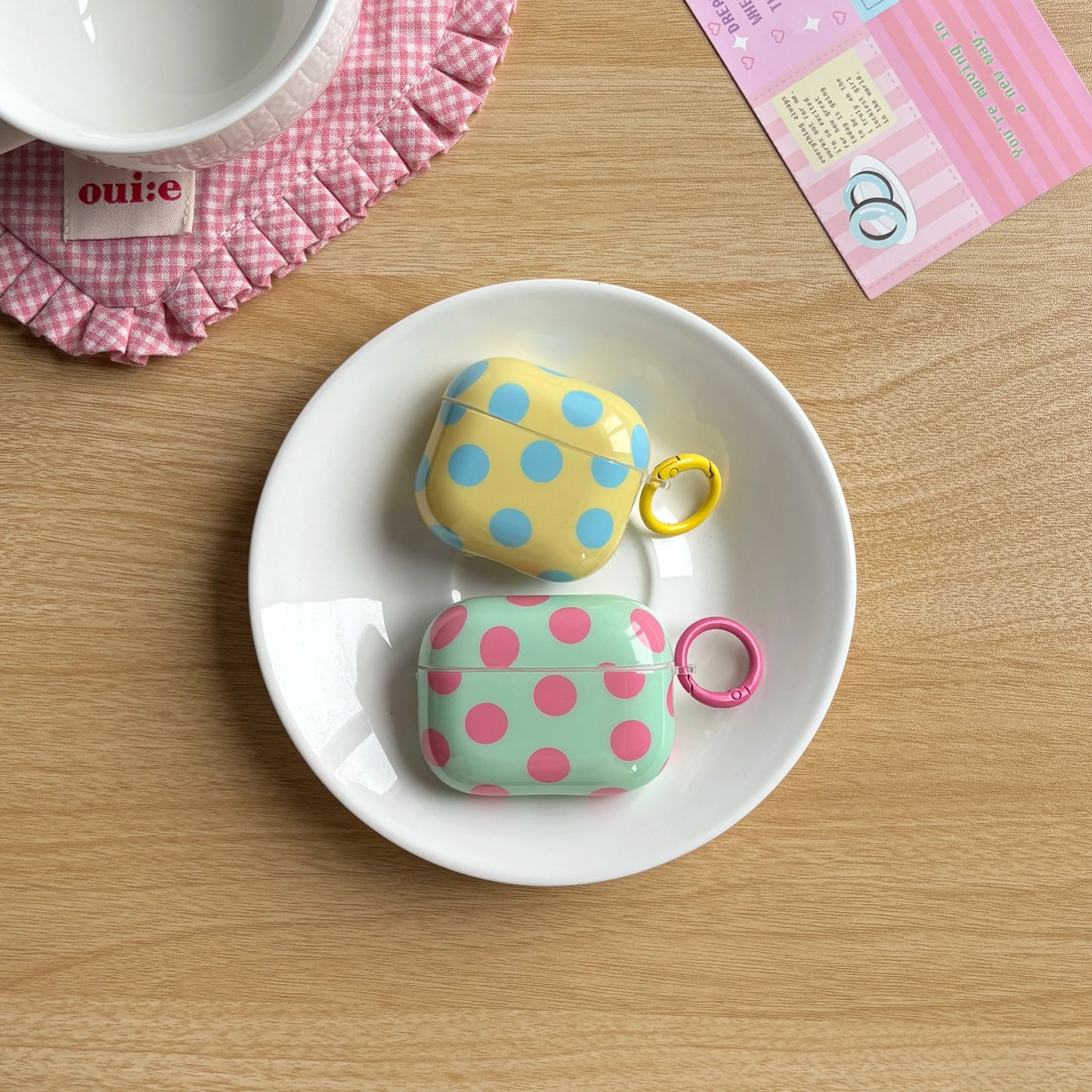 Fashion Simple Big Pink Blue Dots Polka Point Pattern Glossy Earphone
