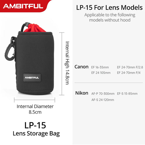 S/M/L/XL Camera Lens Pouch Drawstring Bag for All Camera DSLR