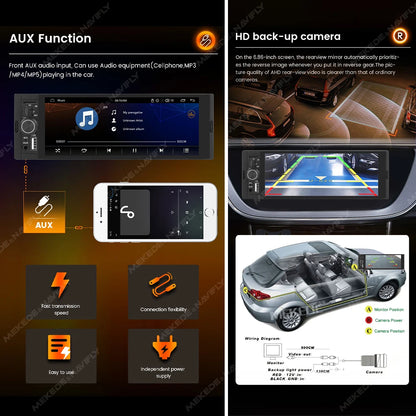 1Din Wireless CarPlay Android AUTO HD touch screen Universal 6.86''