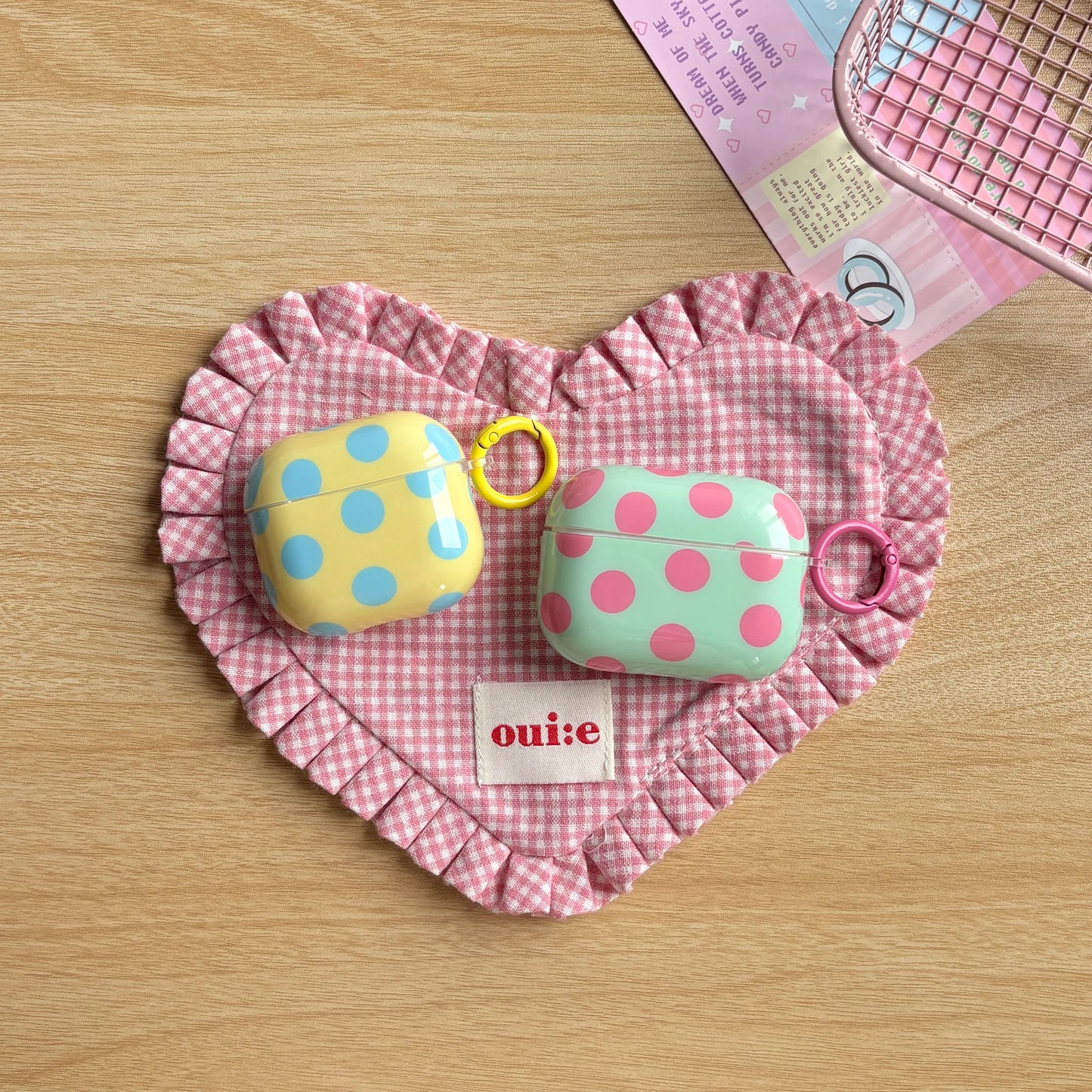 Fashion Simple Big Pink Blue Dots Polka Point Pattern Glossy Earphone