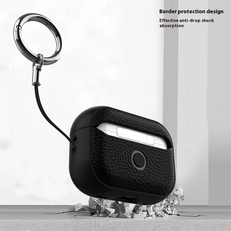 For Airpods Pro3 Case Luxury Lychee Leather Business Earphone Case