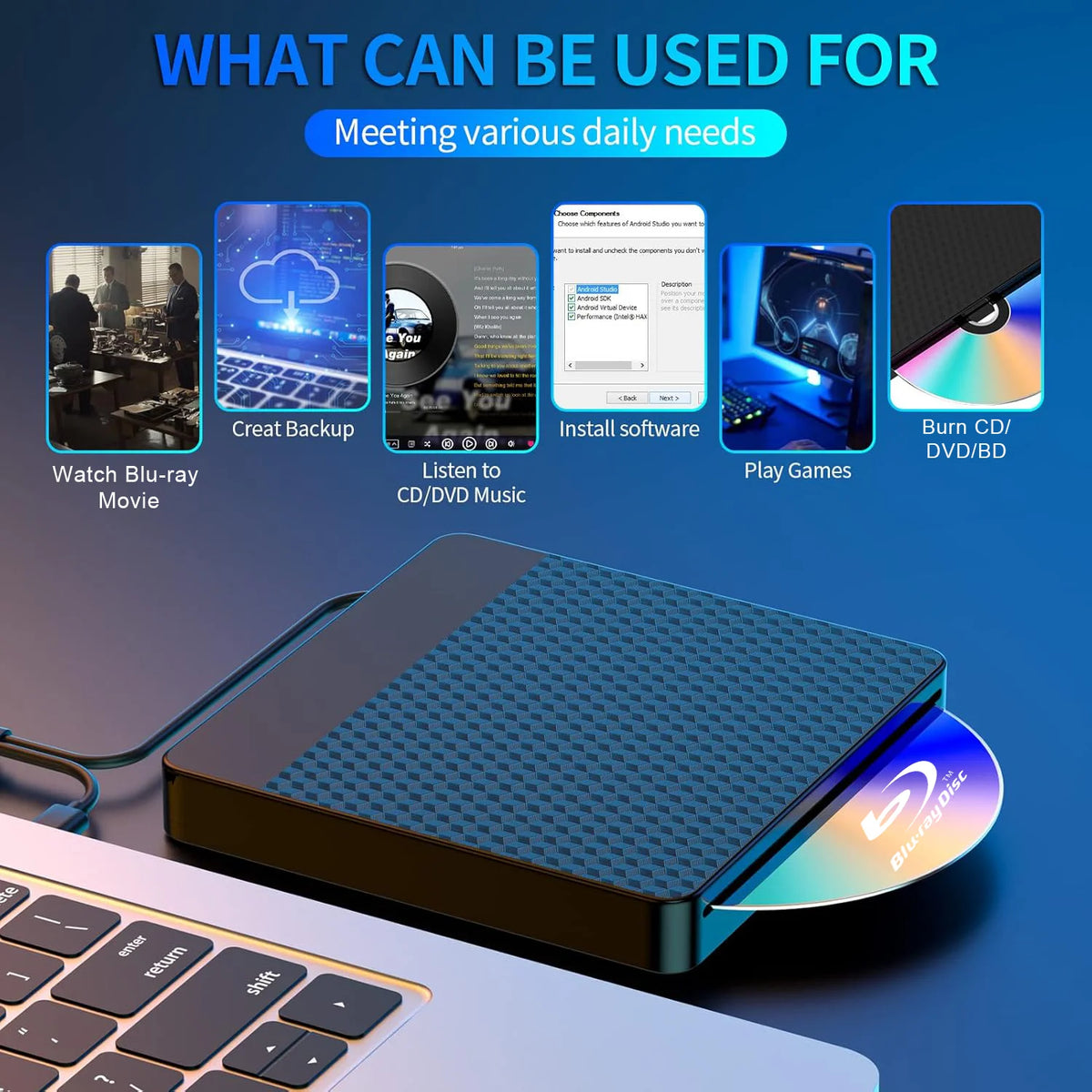 External Blu Ray Drive for Laptop USB3.0&Type C Slot-in BD Burner