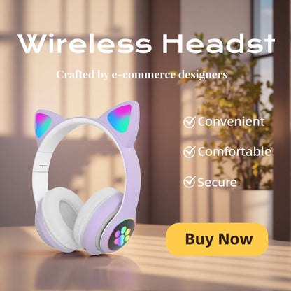 Cat Shaped Wireless Bluetooth Earphones Handsfree Earbuds with