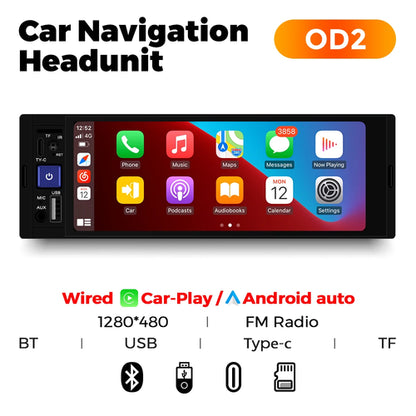 1Din Wireless CarPlay Android AUTO HD touch screen Universal 6.86''