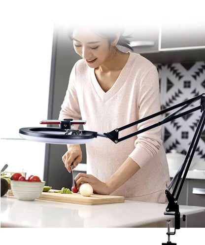 Overhead Tripod with Ring Light for Mobile Cell Phone Desktop Video