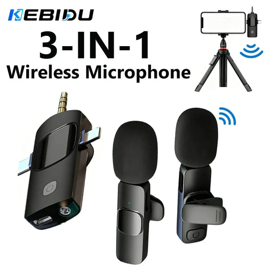 KEBIDU Wireless Lavalier Microphone 3 In 1 Mini Mic Noise Reduction