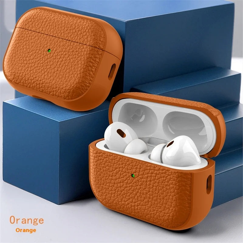 For Airpods Pro3 Case Luxury Lychee Leather Business Earphone Case
