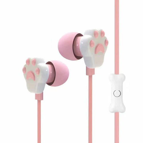 Cat Paw Earbuds Stereo 3.5mm In-Ear Headphones with Mic Earpiece