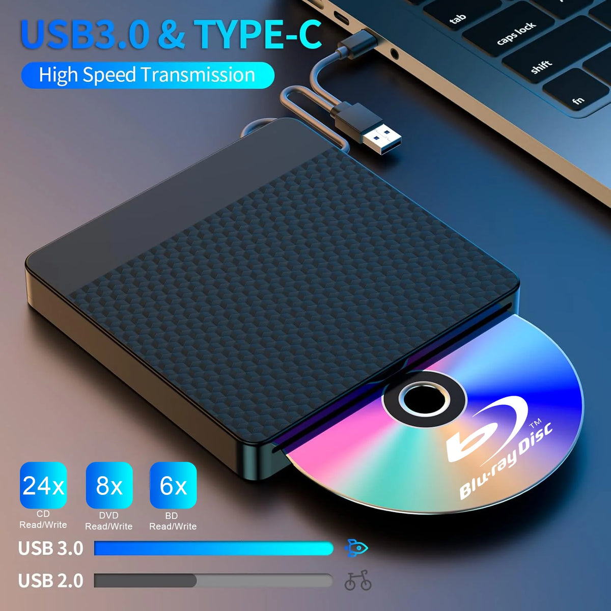 External Blu Ray Drive for Laptop USB3.0&Type C Slot-in BD Burner