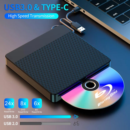 External Blu Ray Drive for Laptop USB3.0&Type C Slot-in BD Burner