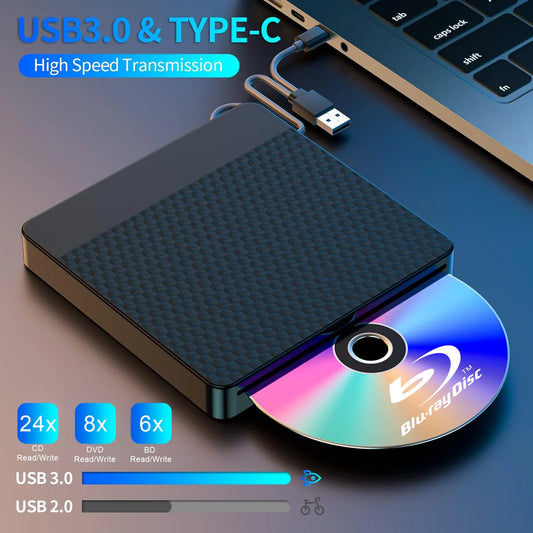 External Blu Ray Drive for Laptop USB3.0&Type C Slot-in BD Burner