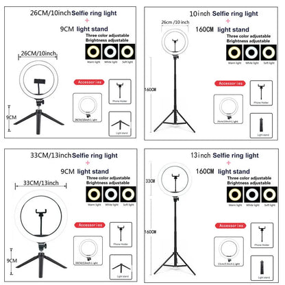 26 33CM Video Lights Dimmable Light Selfie LED Ring Light USB Ring
