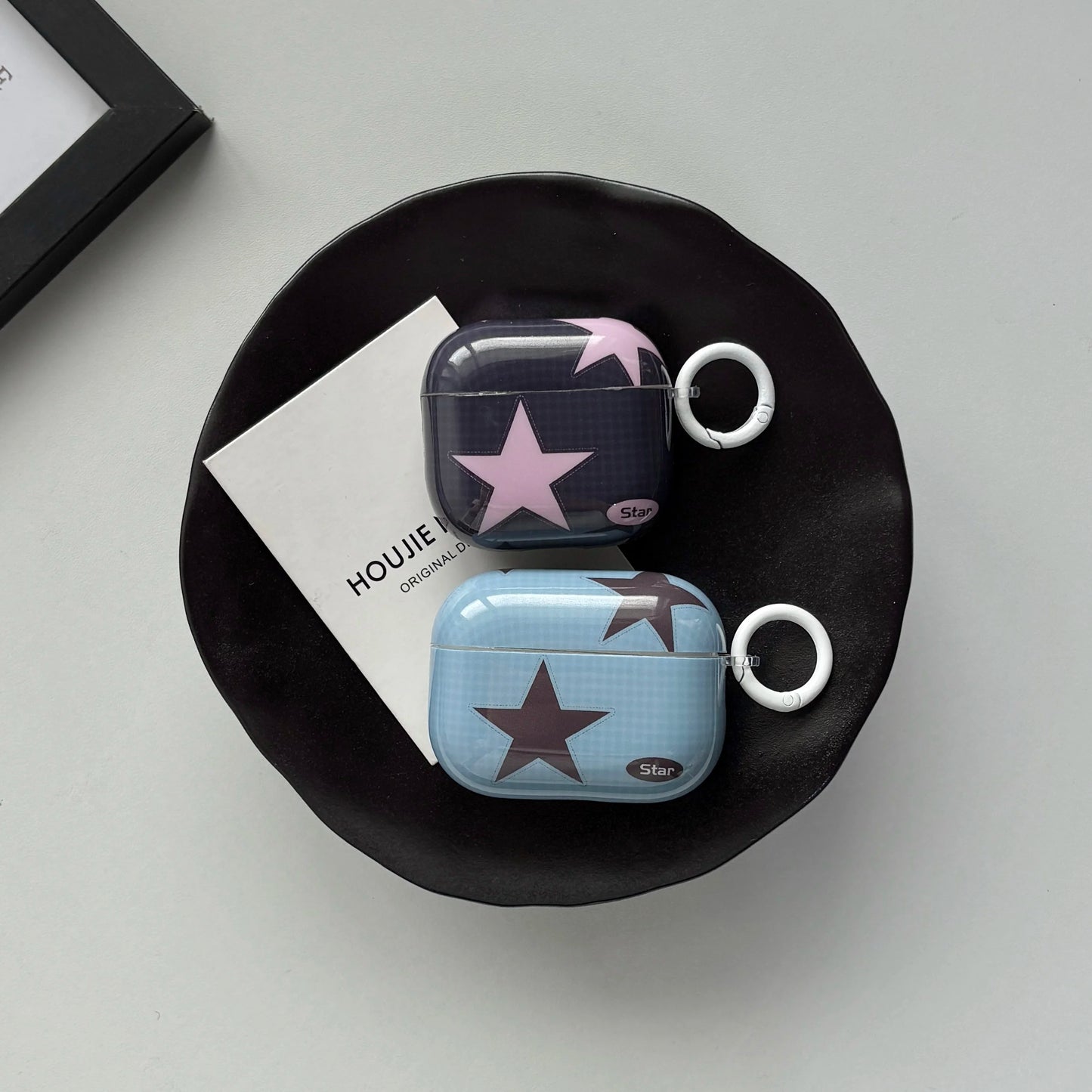 Y2K Style Fashion Blue Pink Five-Pointed Star Check Pattern Protective