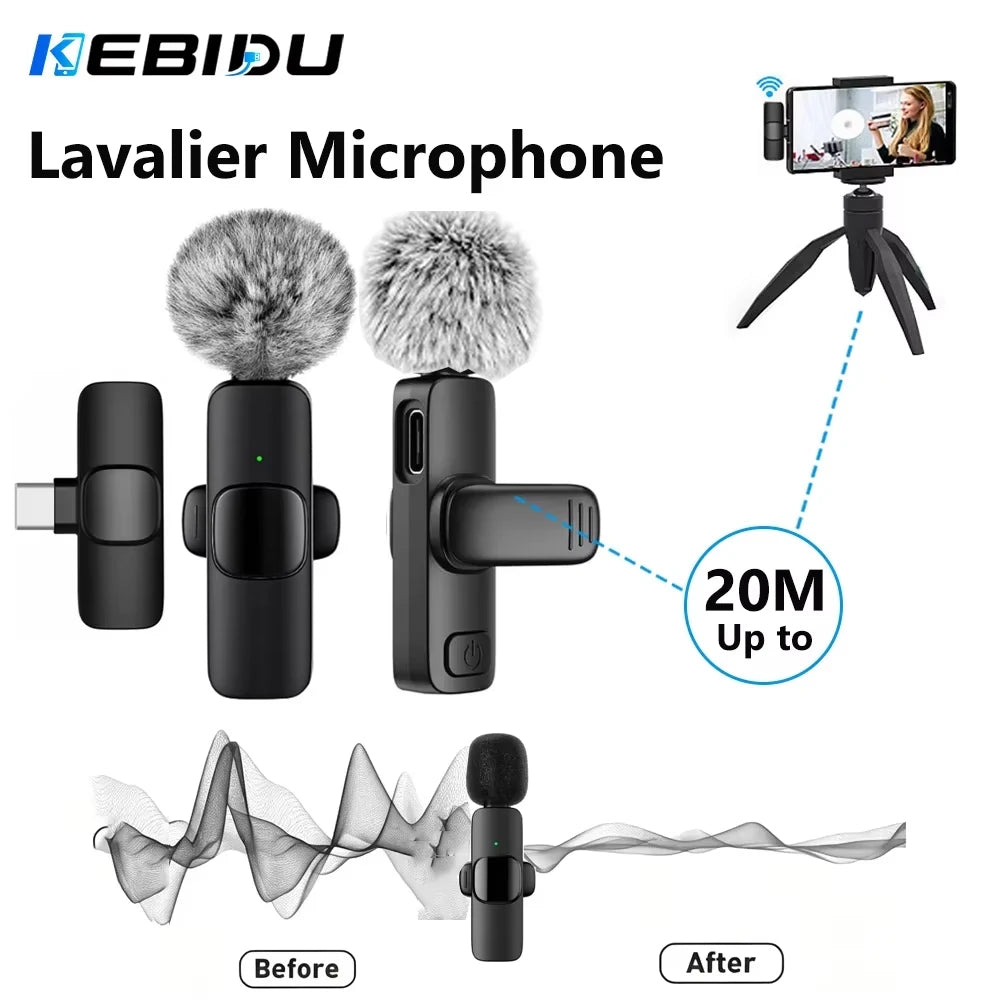 KEBIDU Wireless Lavalier Microphone Noise Cancelling Audio Video