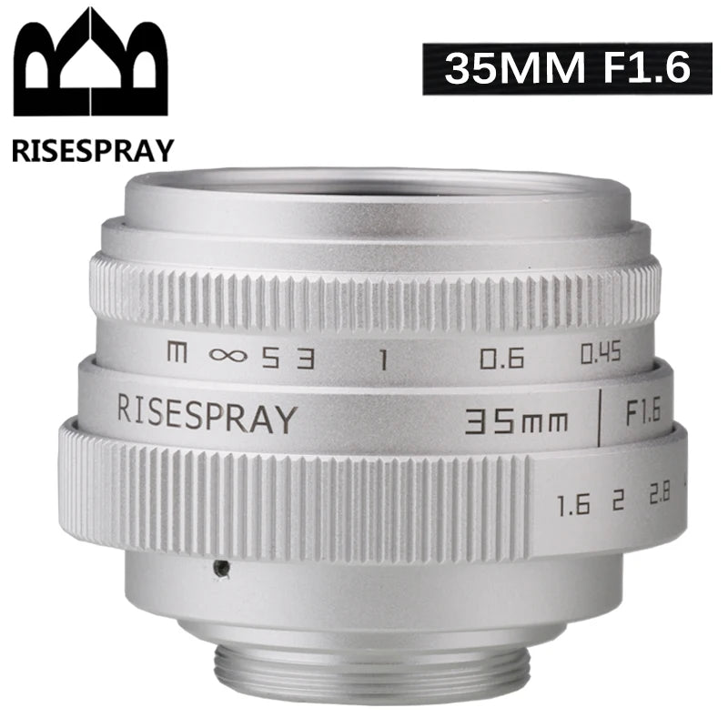 Silver Mini 35mm f/1.6 APS-C CCTV Lens+Adapter Ring for