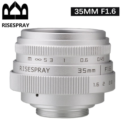 Silver Mini 35mm f/1.6 APS-C CCTV Lens+Adapter Ring for
