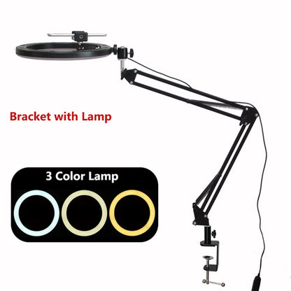 Overhead Tripod with Ring Light for Mobile Cell Phone Desktop Video