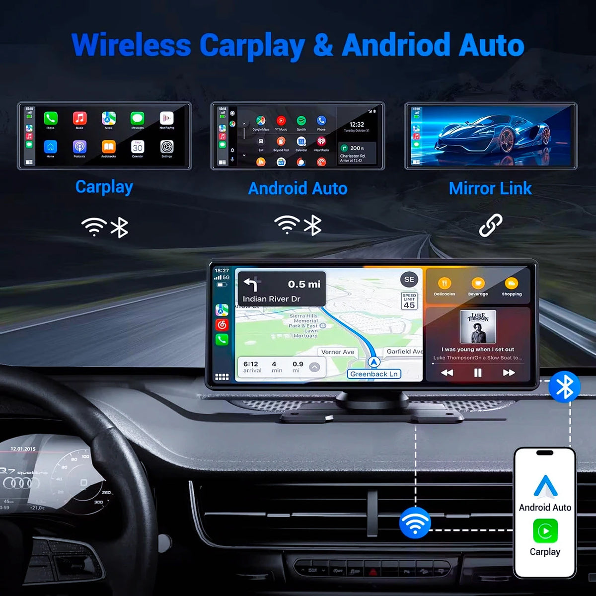 Pionray 7/10 inches android auto Universal Portable CarPlay for Car