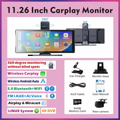 Universal Portable Wireless Carplay Screen for Car with Android Auto