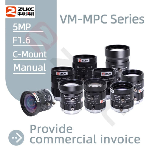 ZLKC Industrial Cameras Lenses 5MP C Mount 2/3 Inch CMOS F1.6 Manual