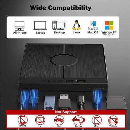 7-in-1 USB 3.0 Type C External CD DVD RW Optical Drive DVD Player