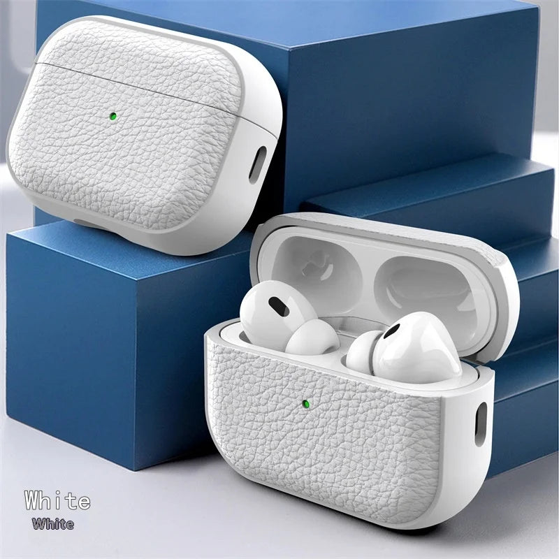 For Airpods Pro3 Case Luxury Lychee Leather Business Earphone Case