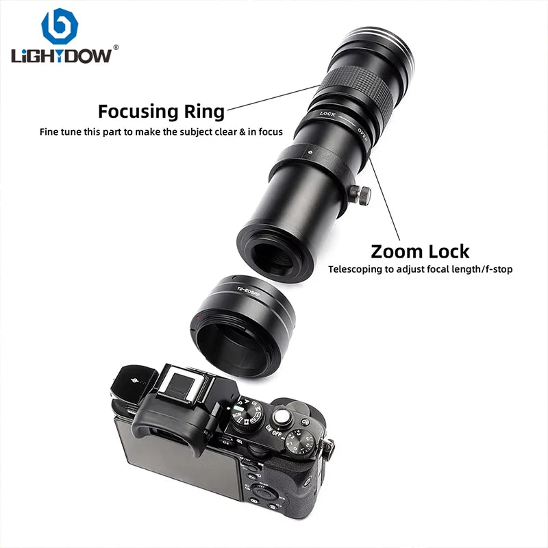 Lightdow 420-800mm F8.3-F16 Manual Zoom Super Telephoto Lens with T
