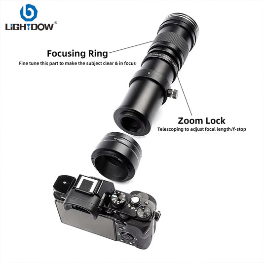 Lightdow 420-800mm F8.3-F16 Manual Zoom Super Telephoto Lens with T