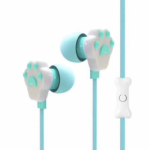 Cat Paw Earbuds Stereo 3.5mm In-Ear Headphones with Mic Earpiece