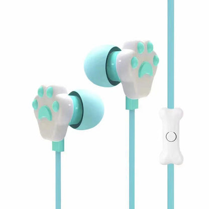 Cat Paw Earbuds Stereo 3.5mm In-Ear Headphones with Mic Earpiece
