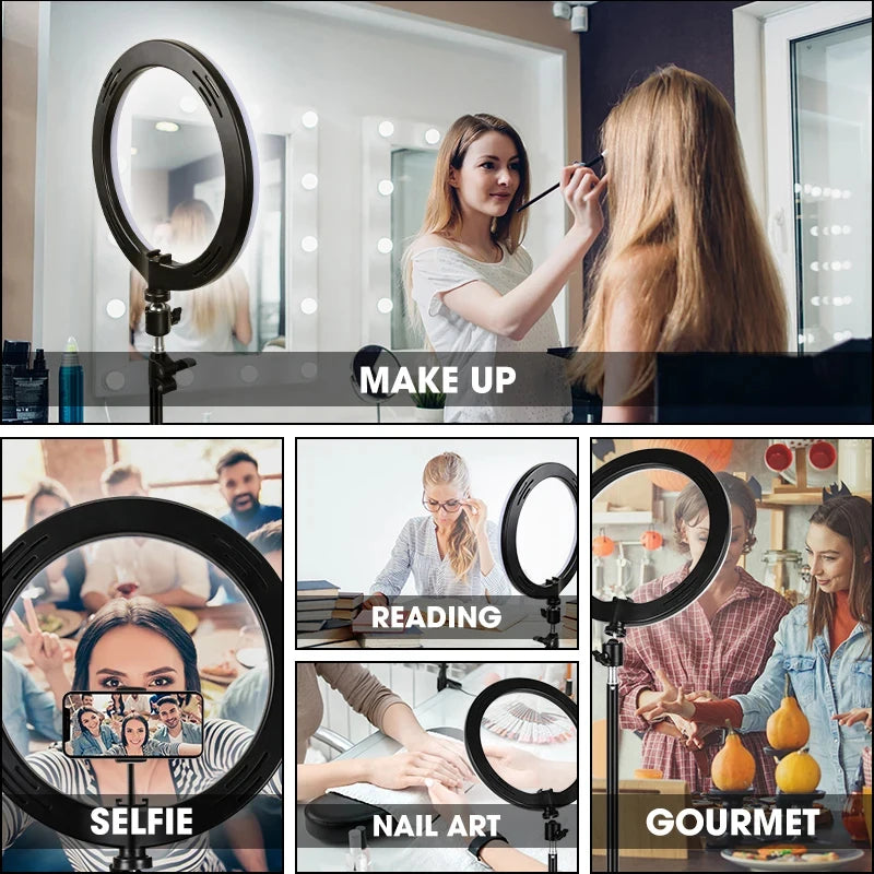 10 inch LED Selfie Ring Light Dimmable Photography Fill Lamp with Mini