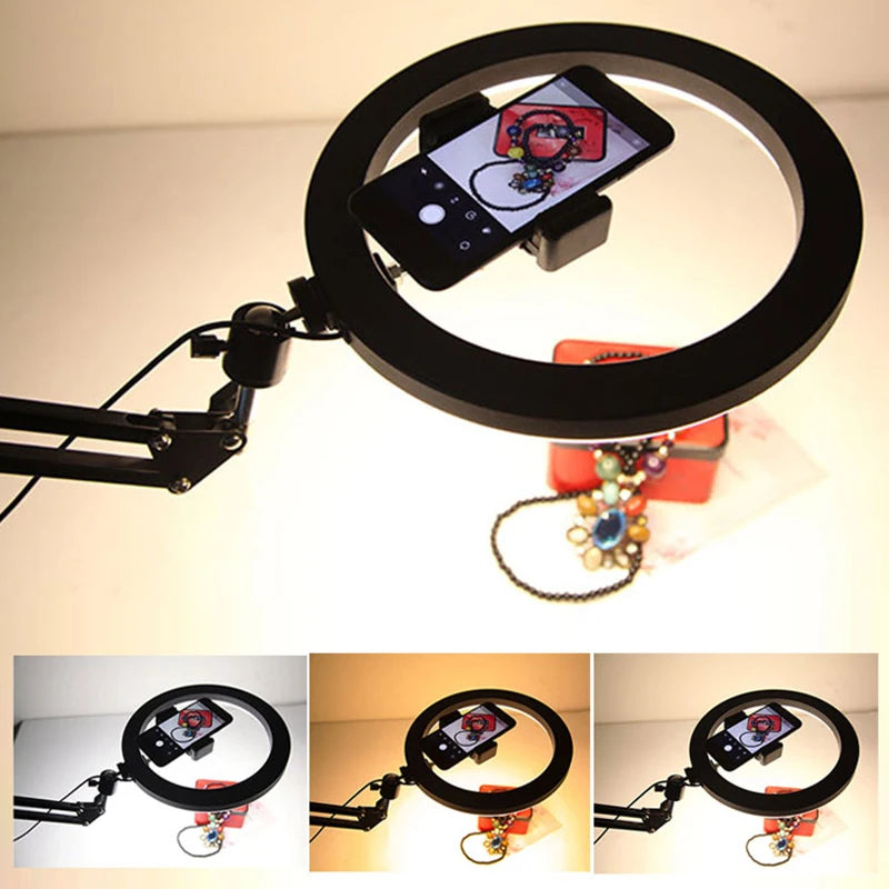 Overhead Tripod with Ring Light for Mobile Cell Phone Desktop Video
